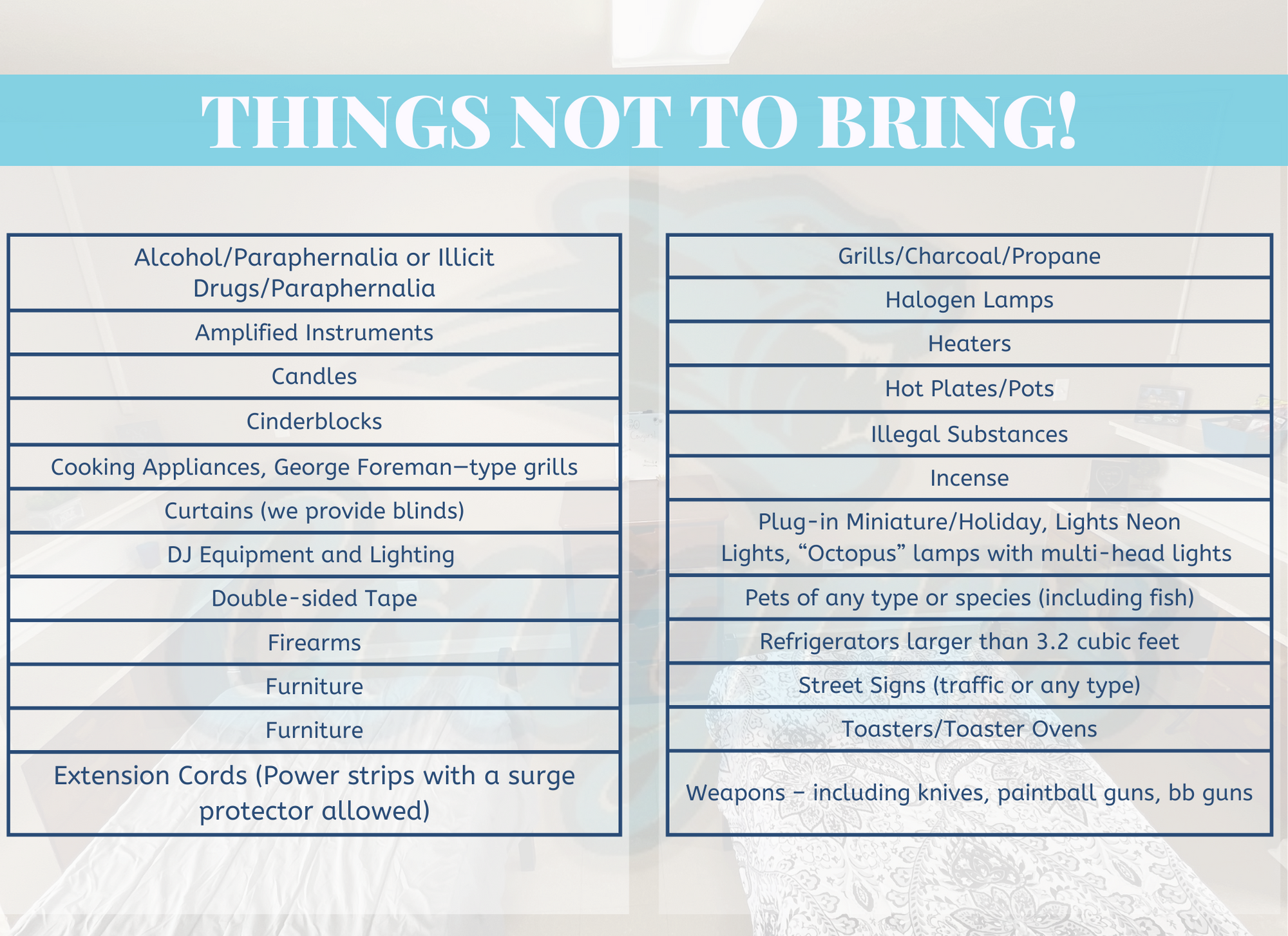 Things Not to Bring
